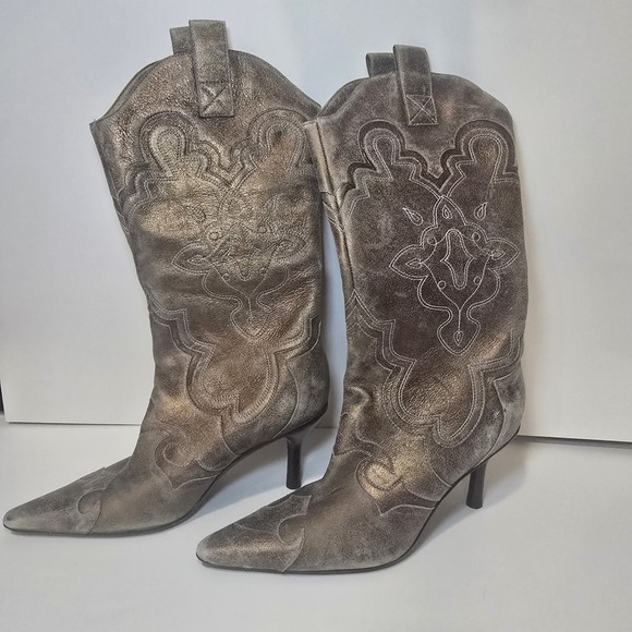 Kenneth Cole Reaction Shoes - Kenneth Cole Reaction 6M Metallic Leather Western Cowboy Boots Pointed Toe